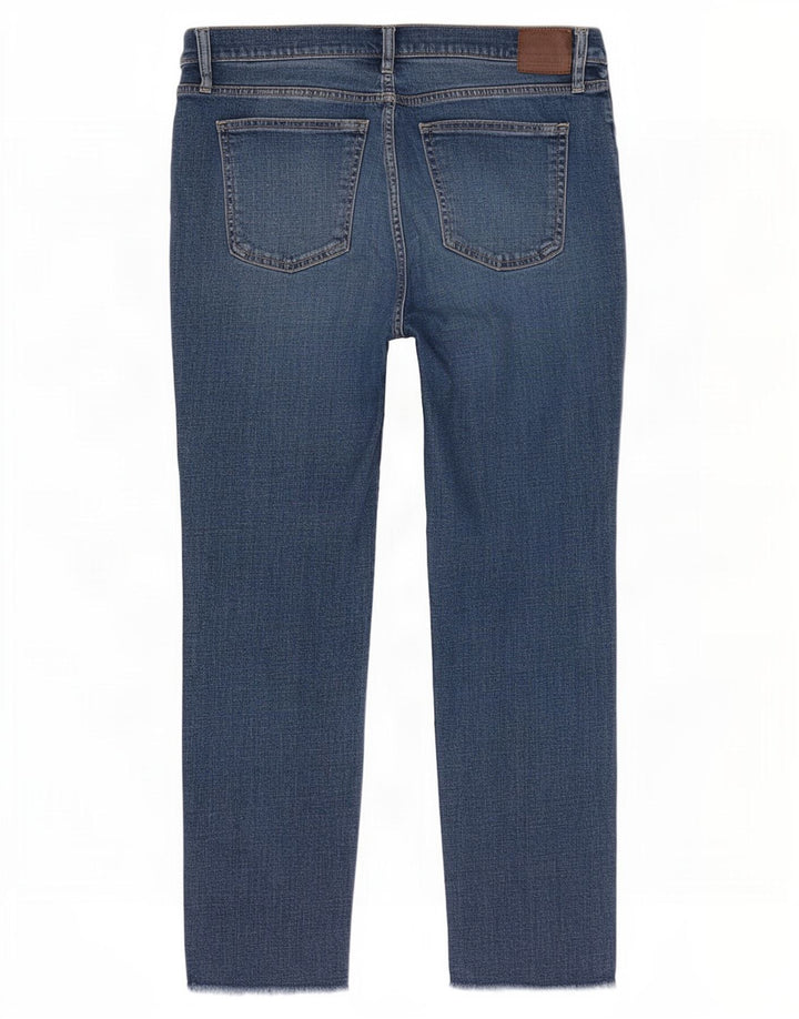 Jeans feminino Gap Girlfriend desgastado cintura média slim W30 L27 azul