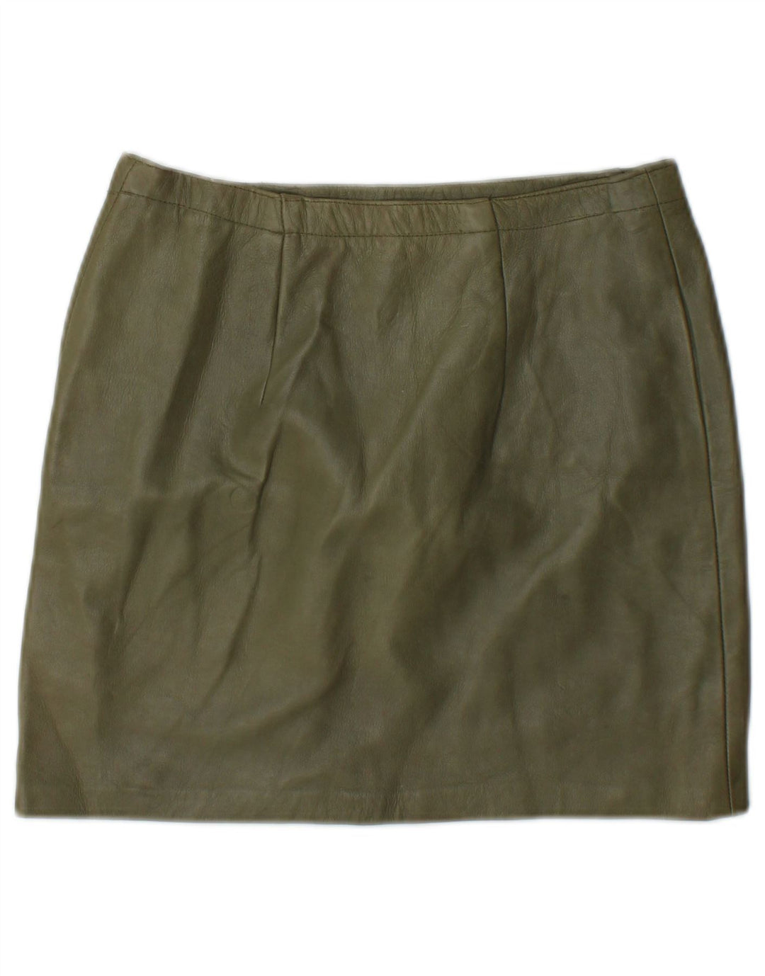 Mini saia de couro feminina vintage W26 pequena cáqui