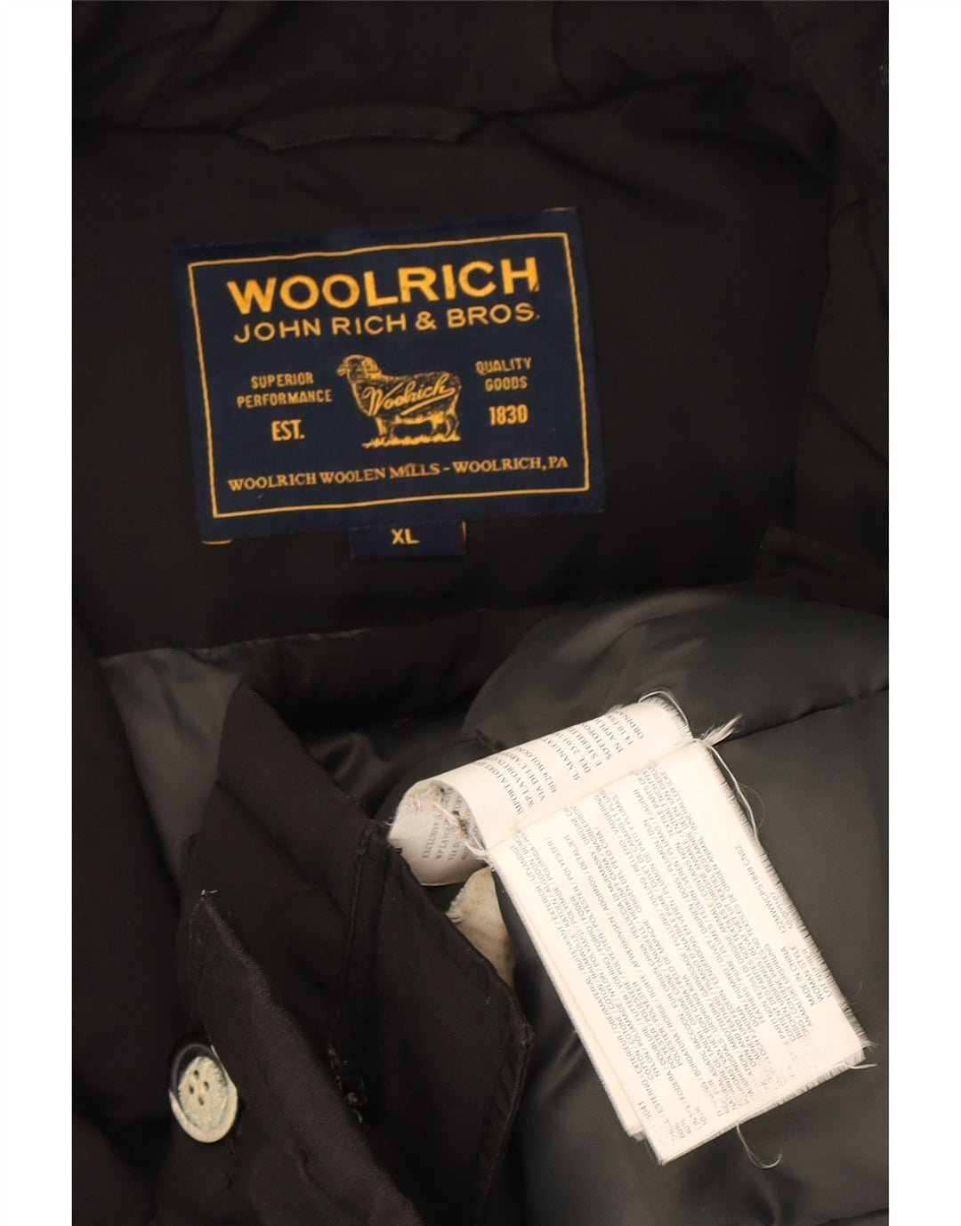 Jaqueta feminina acolchoada com capuz e capuz Woolrich UK 18 XL algodão preto