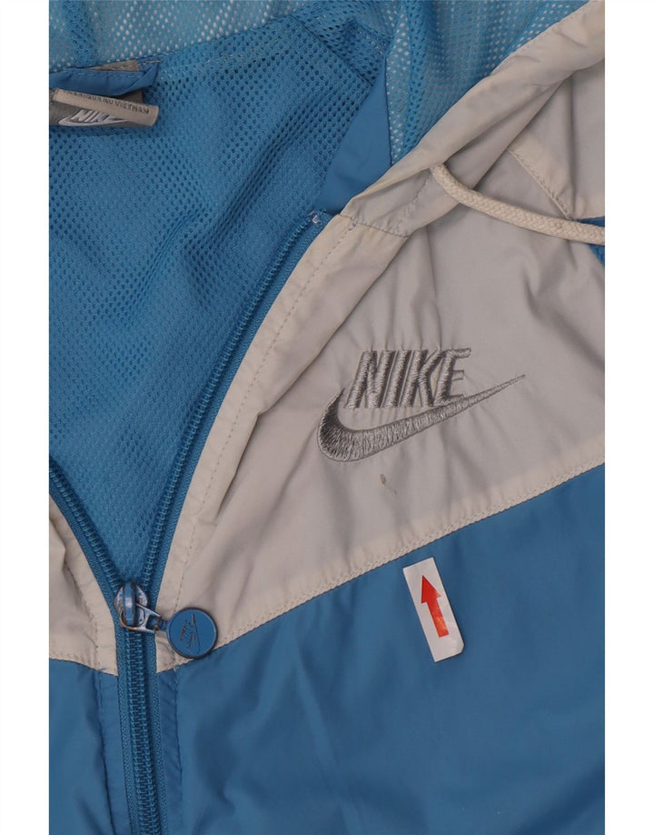 Jaqueta de chuva feminina Nike com capuz Reino Unido 10/12 azul médio colorblock nylon