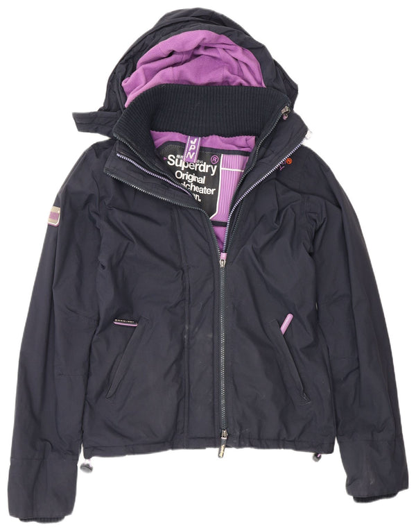Jaqueta corta-vento feminina Superdry com capuz e blusão UK 6 XS azul marinho