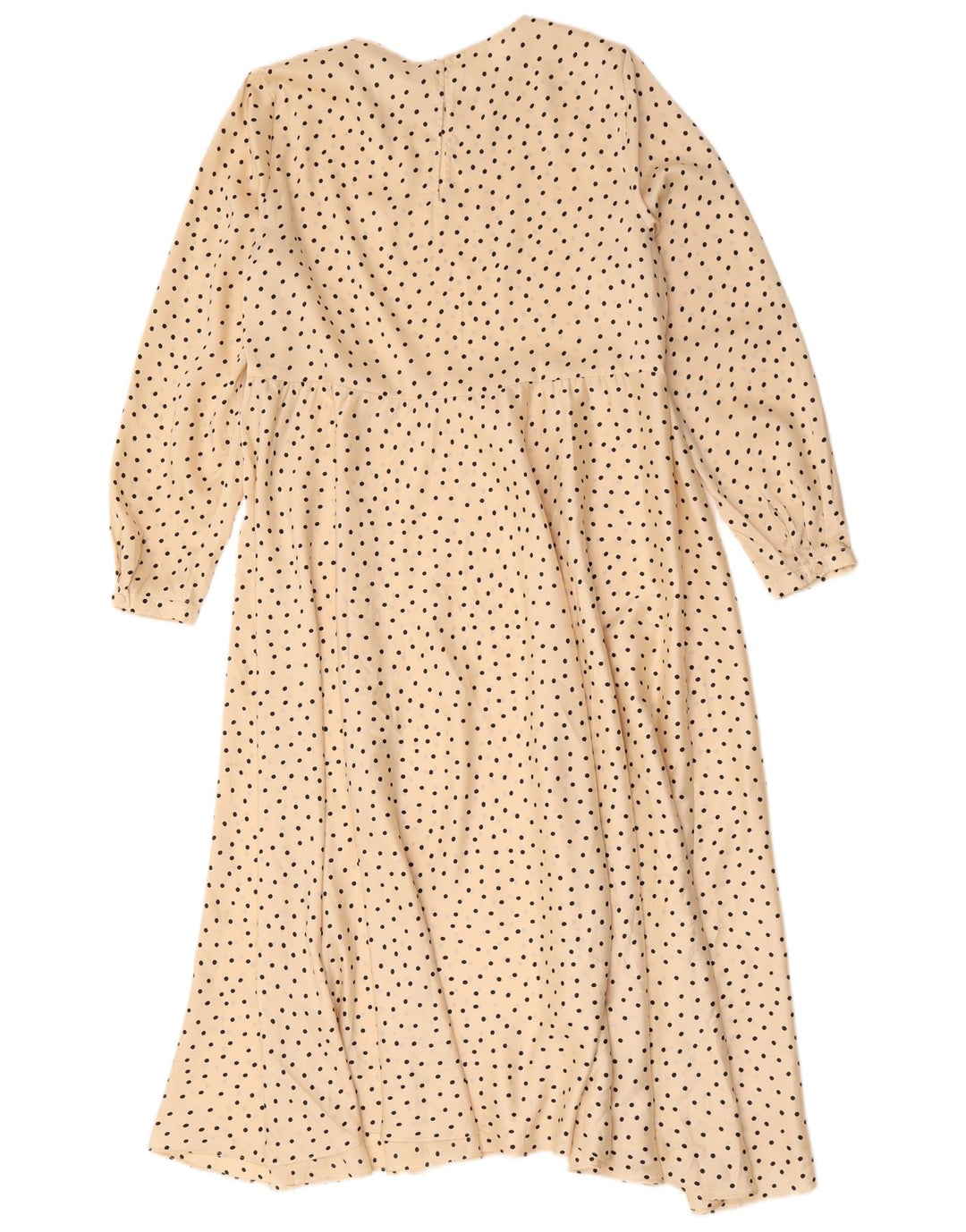 Vestido maxi feminino de manga comprida Zara Reino Unido 14 poliéster bege médio com bolinhas