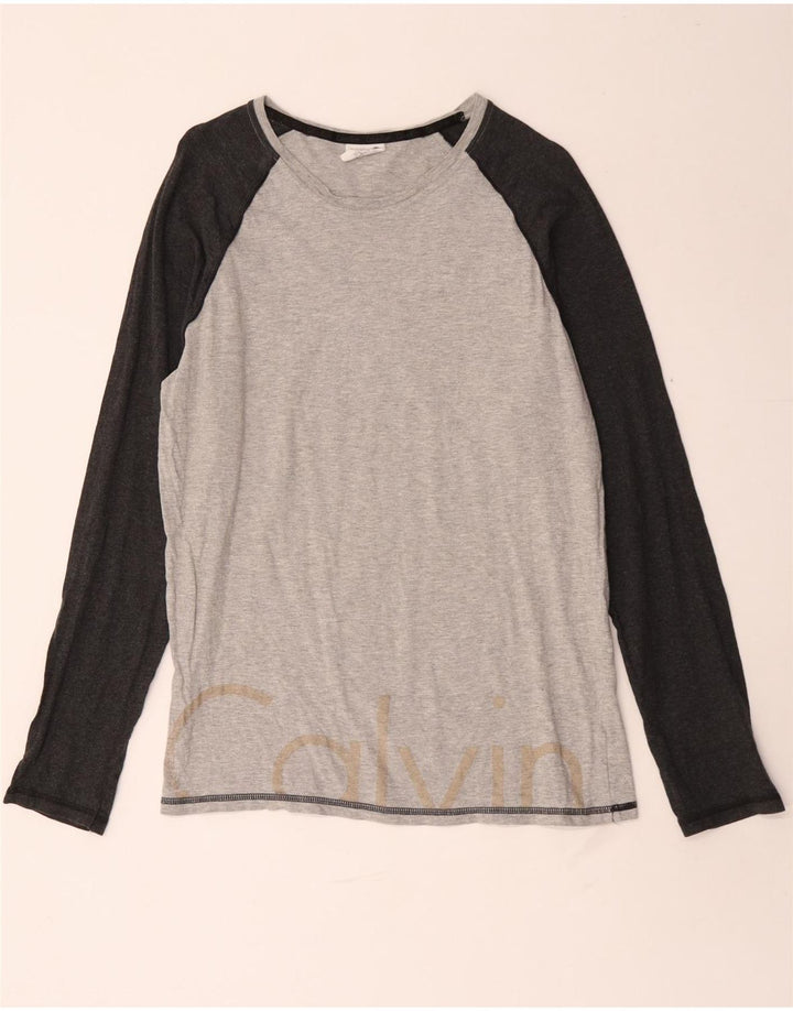 Calvin Klein Camiseta masculina gráfica manga comprida cinza médio algodão colorblock