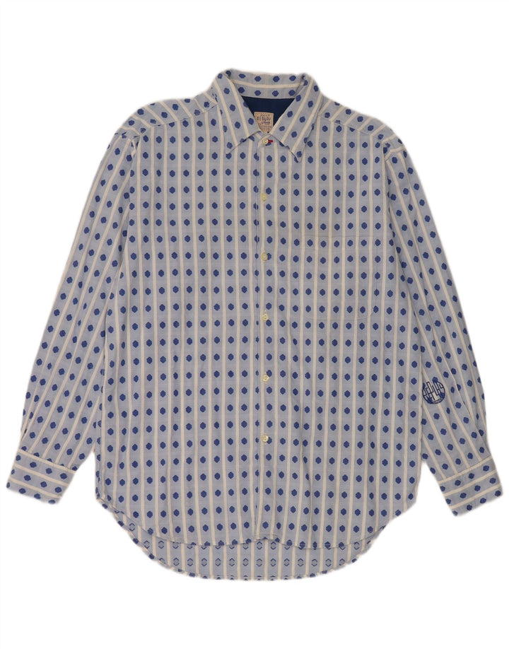 Camisa masculina Replay grande algodão geométrico azul