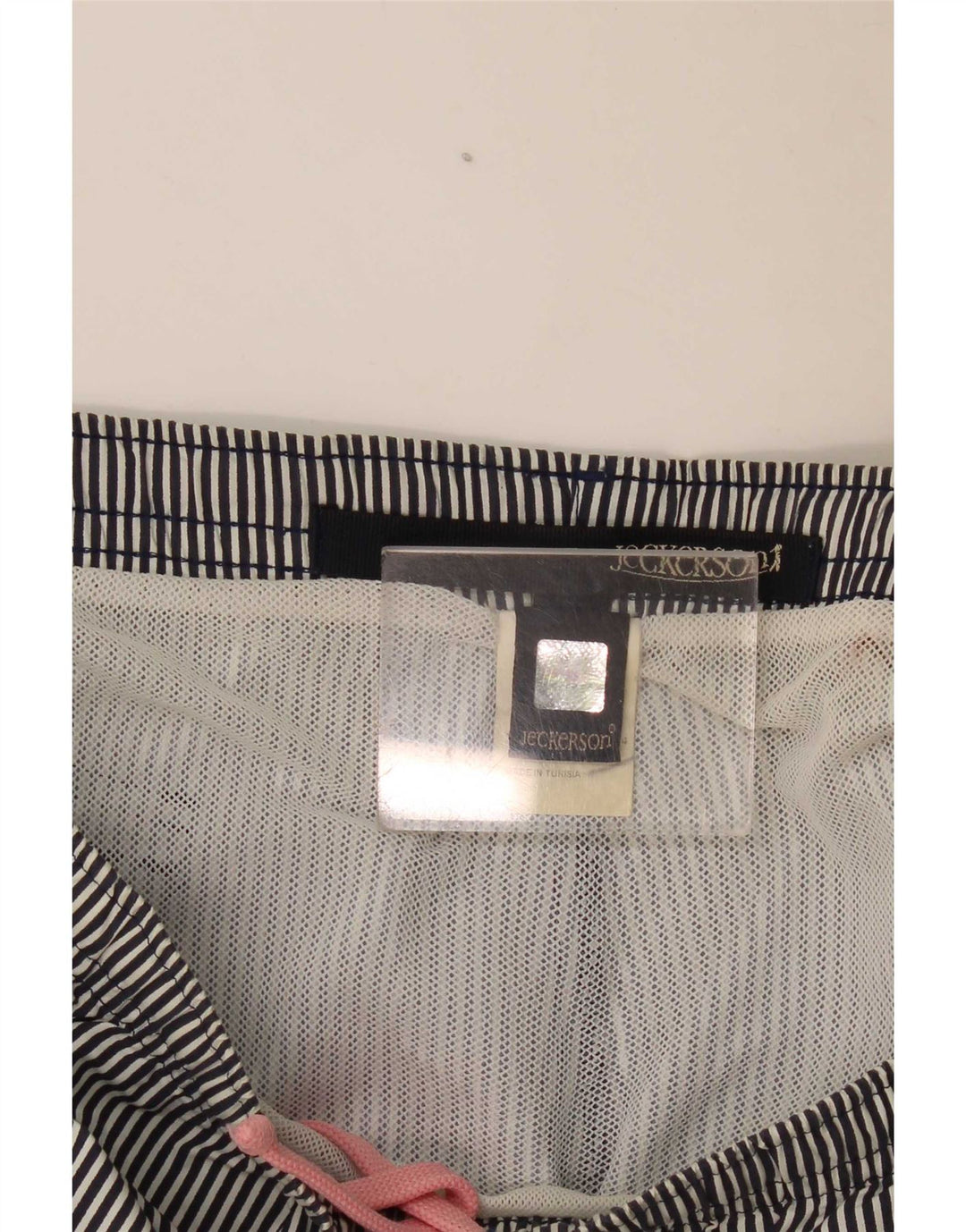 Shorts de natação masculino Jeckerson grande poliéster listrado azul marinho