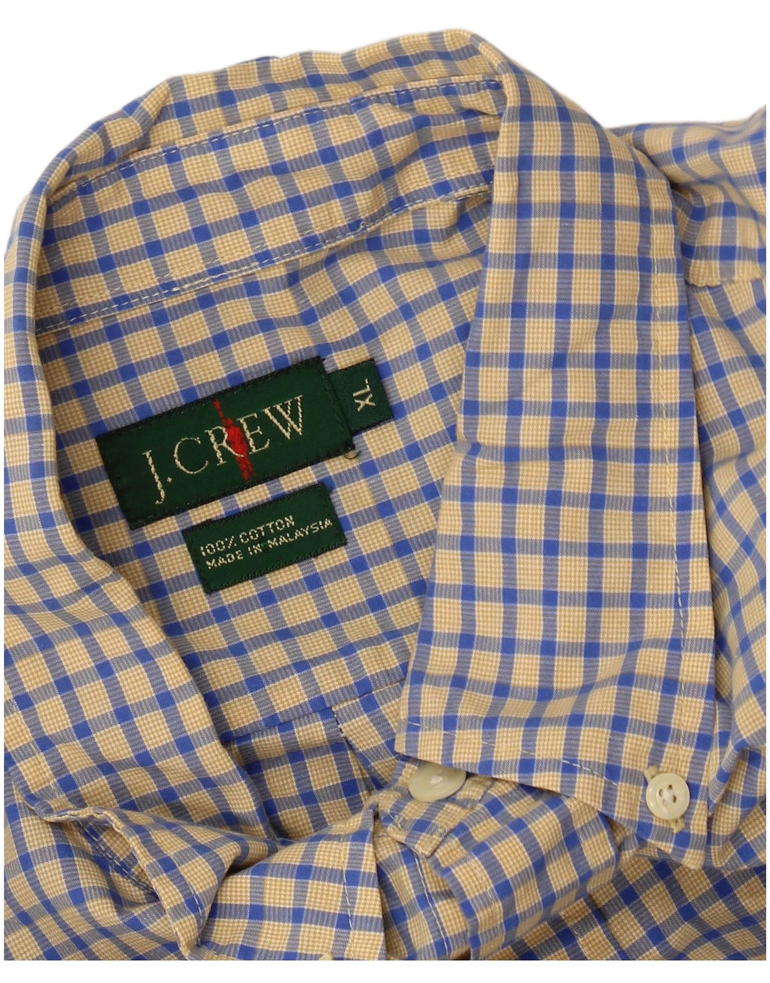 Camisa masculina J. CREW XL de algodão xadrez amarelo
