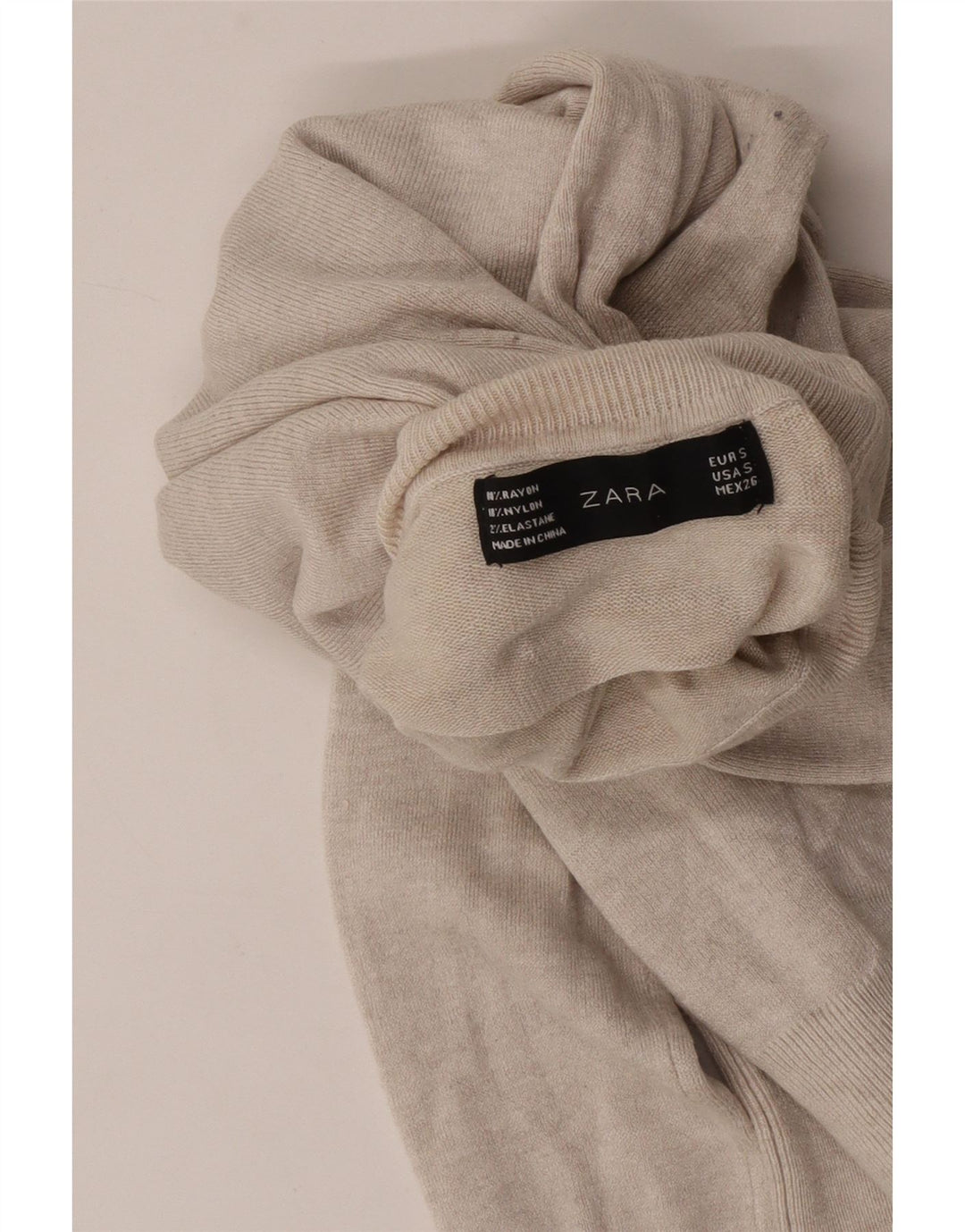 Suéter feminino Zara com gola redonda, Reino Unido 10 pequeno rayon bege