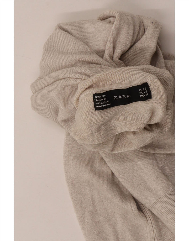 Suéter feminino Zara com gola redonda, Reino Unido 10 pequeno rayon bege