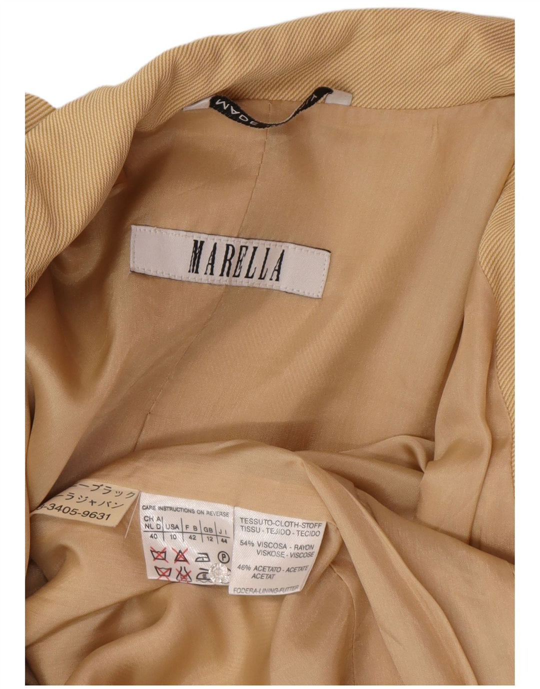 Jaqueta blazer feminina Marella Longline com 3 botões Reino Unido 12 viscose bege médio