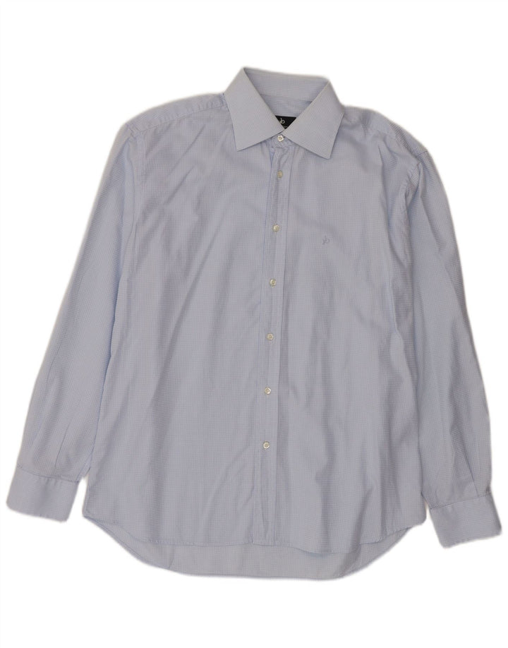 Camisa masculina Roccobarocco tamanho 41 16 grande algodão manchado azul