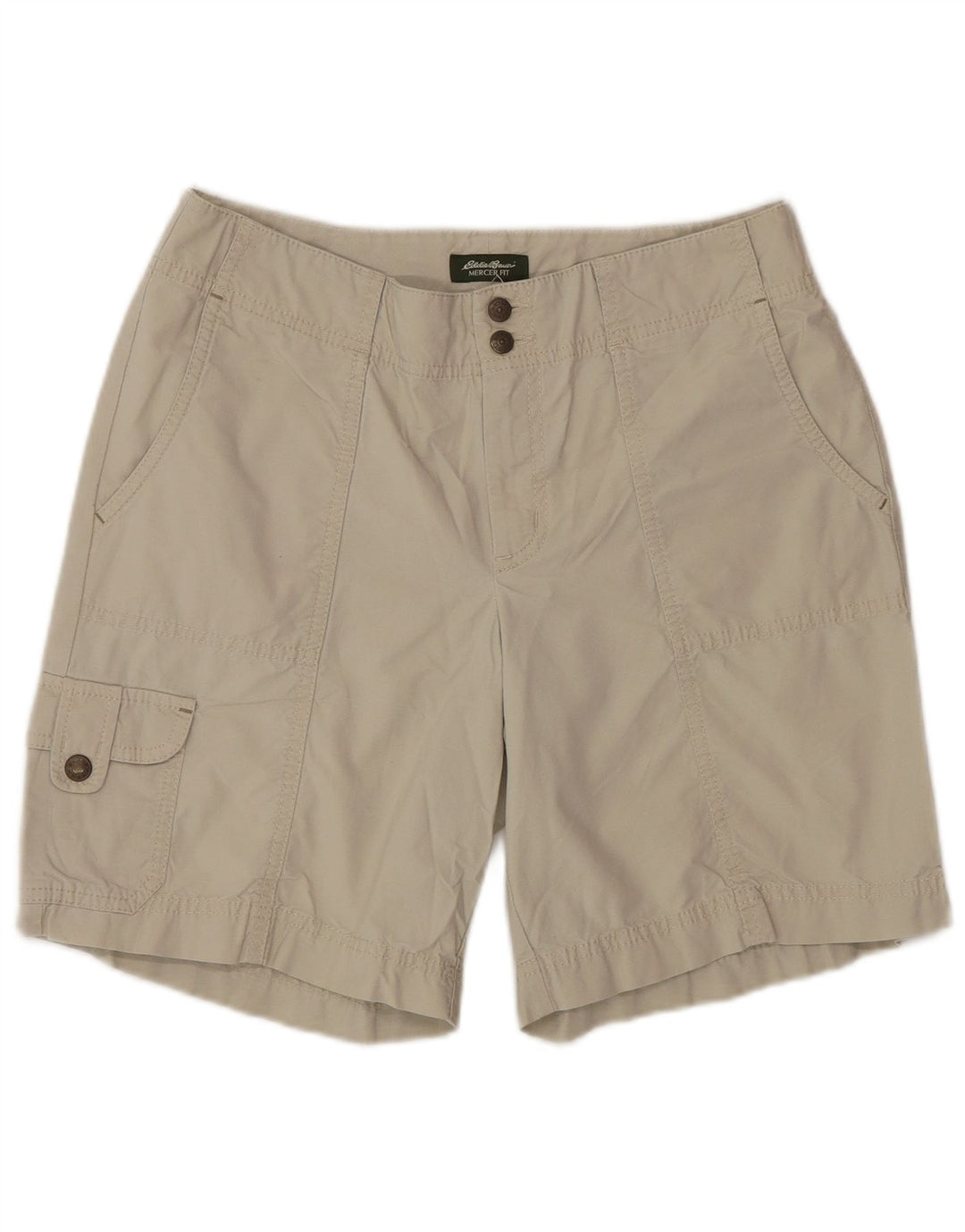 Shorts cargo feminino Eddie Bauer Mercer Fit US 6 médio W30 algodão bege