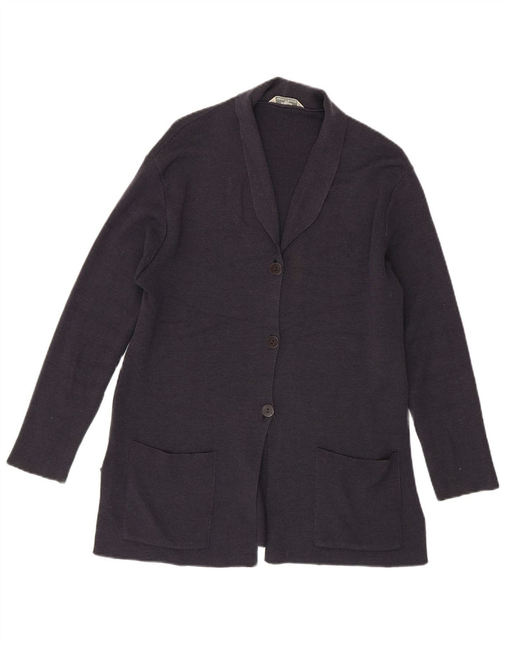 Suéter cardigã feminino grande Marks & Spencer Reino Unido 10 lã roxa pequena
