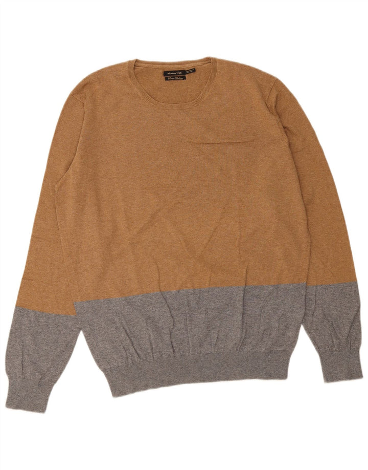 Suéter masculino Massimo Dutti com gola redonda e algodão colorblock marrom médio