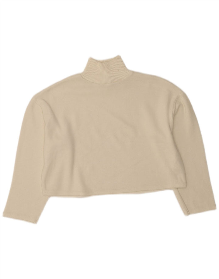 Suéter feminino Zara com gola alta e gola tartaruga, tamanho pequeno, branco
