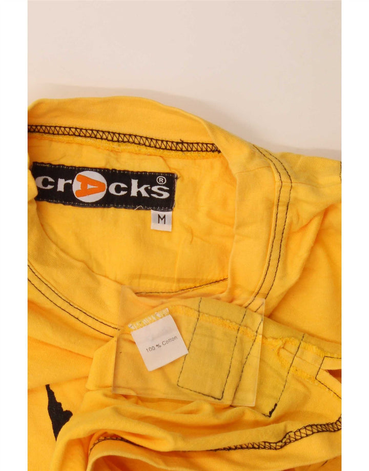 Top gráfico masculino vintage manga longa algodão colorblock amarelo médio