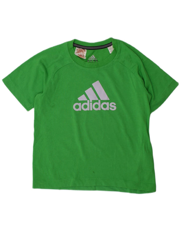 ADIDAS Boys Climalite Graphic T-Shirt Top 5-6 Years Green Cotton