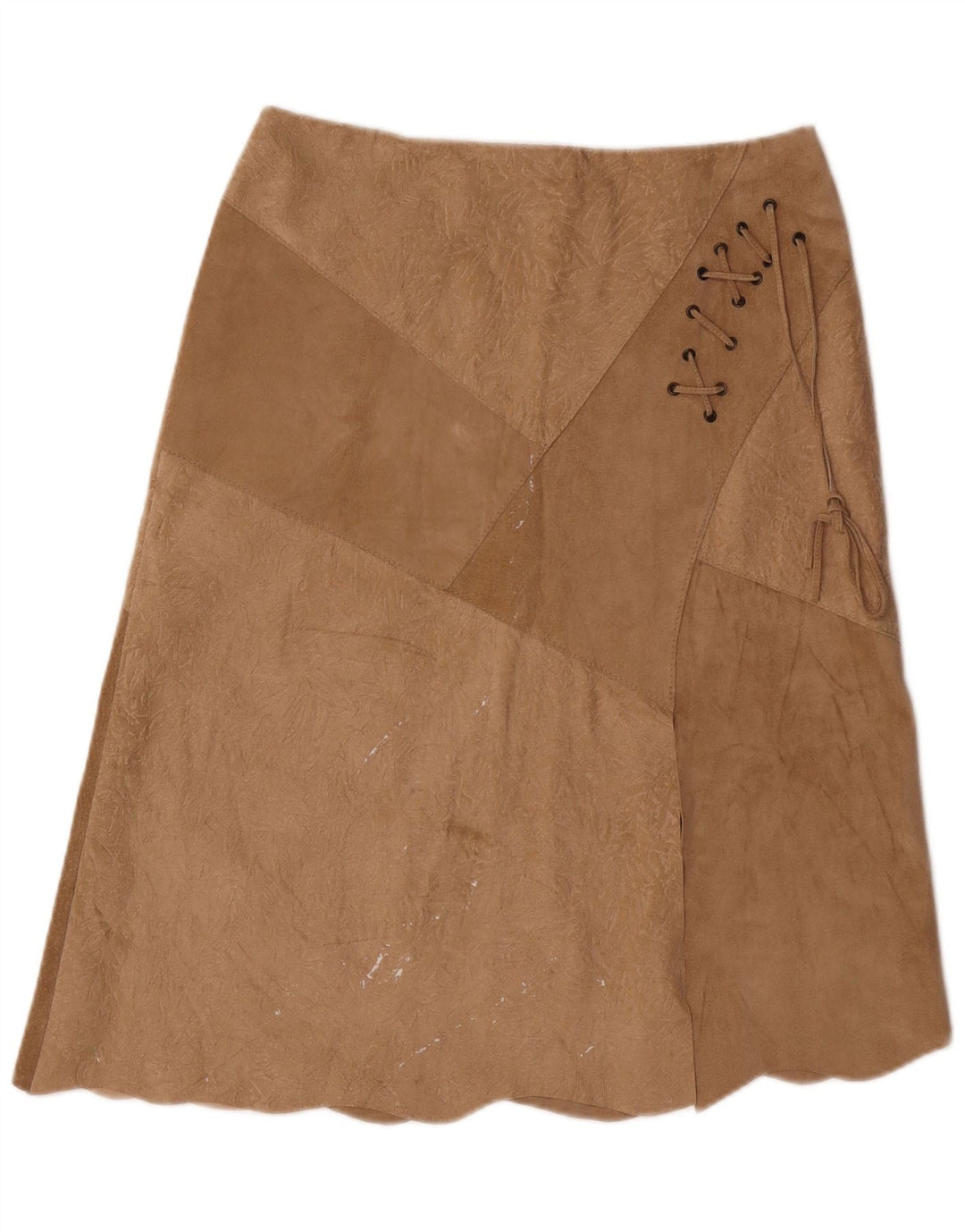 Saia feminina vintage de camurça IT 46 grande W30 couro bege