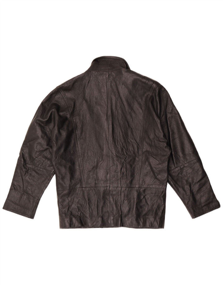 Jaqueta blazer feminina vintage de couro com peito duplo Reino Unido 16 grande preta