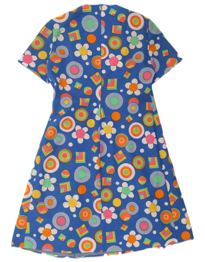 Vestido vintage feminino linha A UK 12 médio azul floral