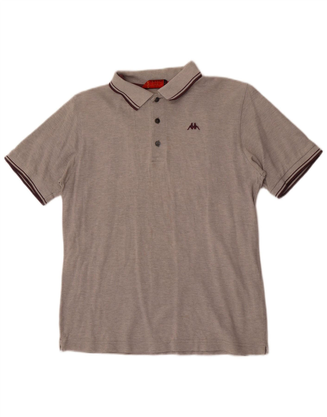 Camisa polo masculina Kappa pequena cinza manchada de algodão