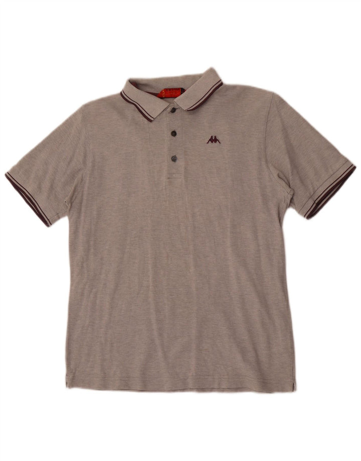 Camisa polo masculina Kappa pequena cinza manchada de algodão
