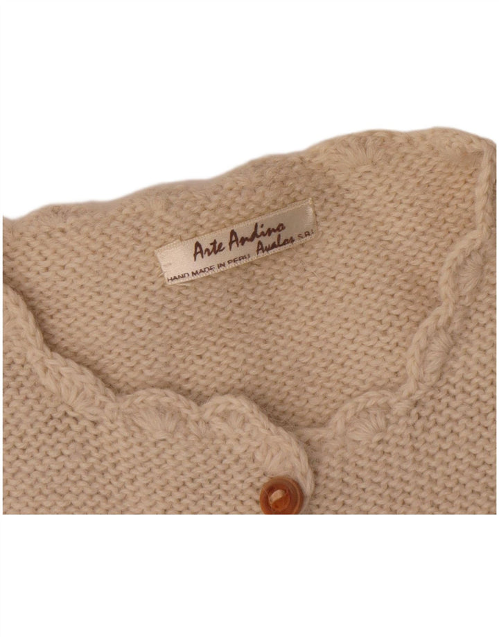 Suéter cardigã vintage feminino UK 14 bege médio