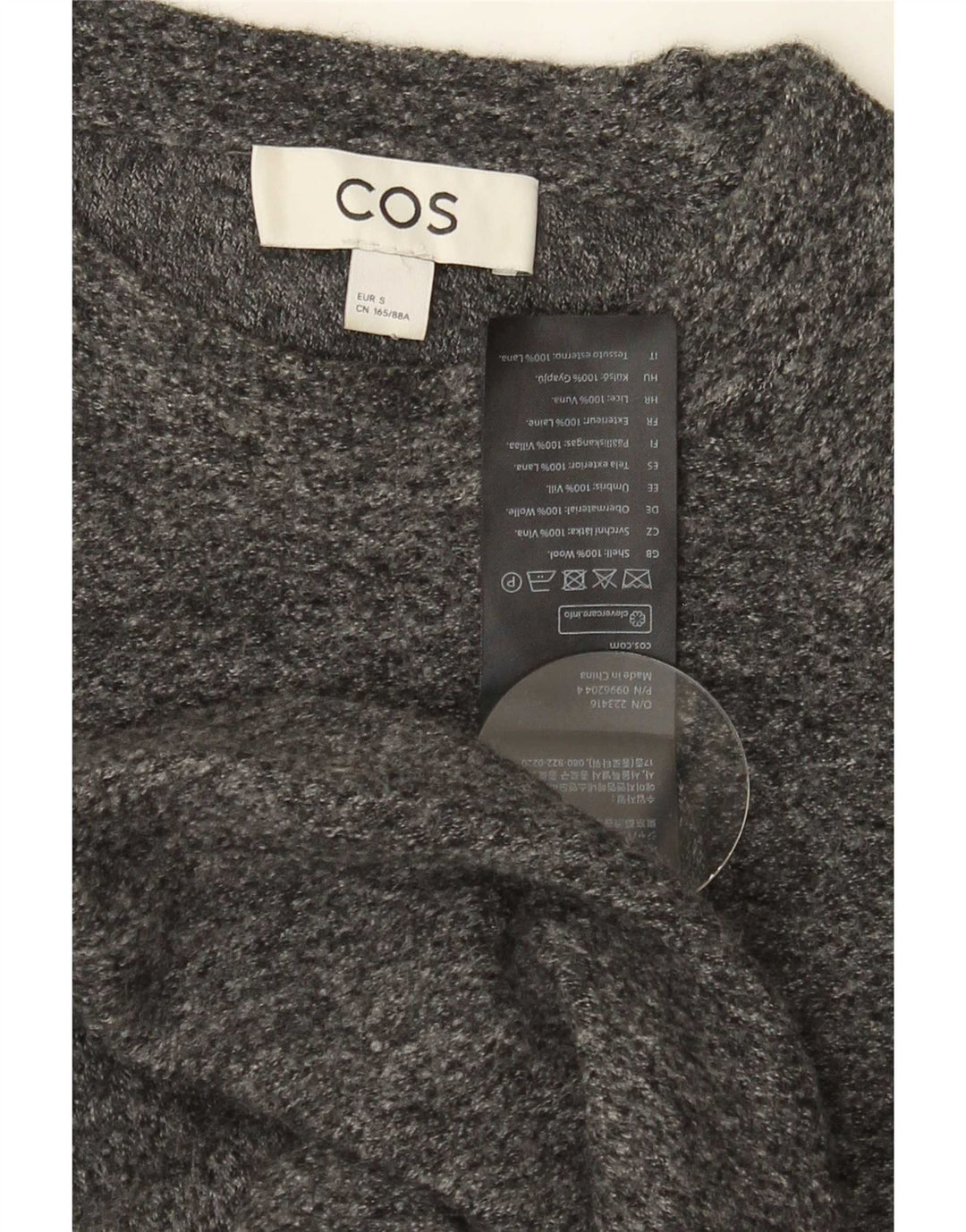 Cos feminino manga curta oversized jumper vestido Reino Unido 10 pequeno lã cinza