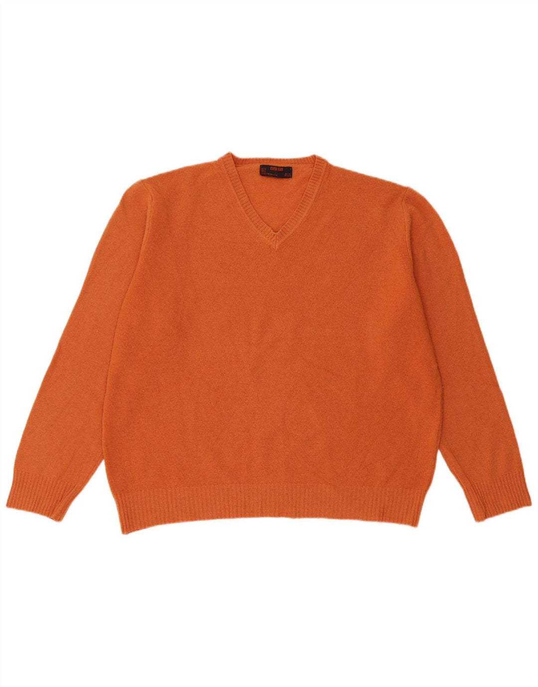 Suéter masculino ZARA com decote em V XL lã laranja