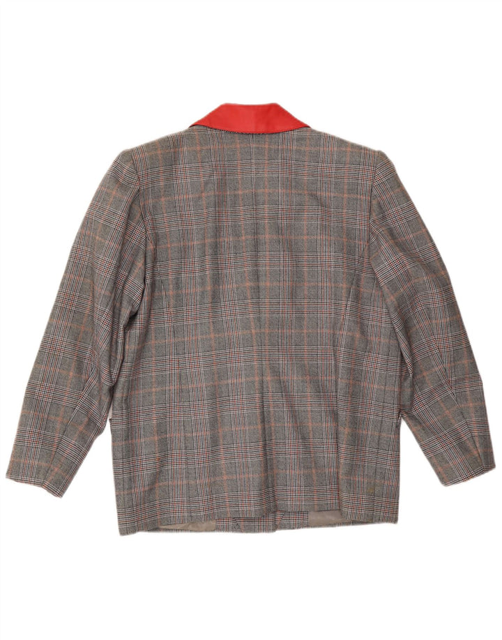 Jaqueta blazer feminina VINTAGE com 3 botões Reino Unido 16 grande xadrez cinza