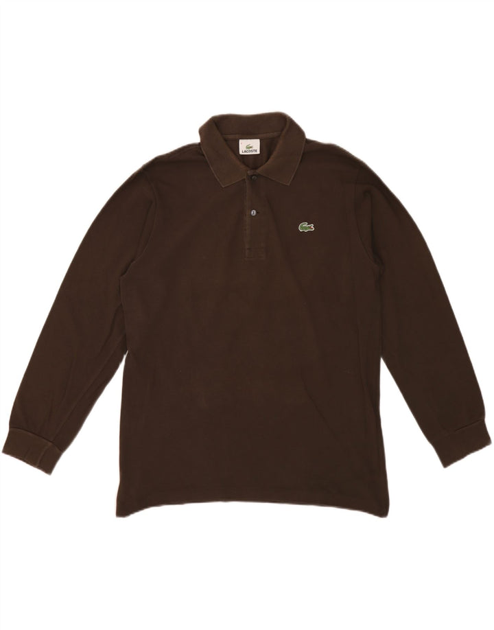 Camisa polo masculina de manga comprida Lacoste tamanho 4 médio algodão marrom