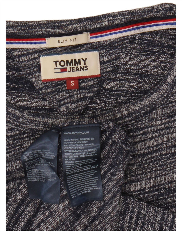 Suéter masculino Tommy Hilfiger com gola redonda e risca de giz azul marinho pequeno
