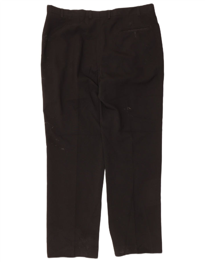 Calça masculina de terno reto Marks & Spencer W38 L31 poliéster preto
