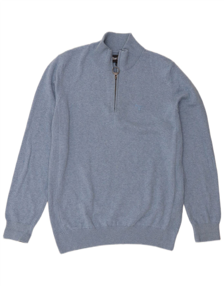 Suéter masculino Barbour com zíper e gola alta de algodão azul médio