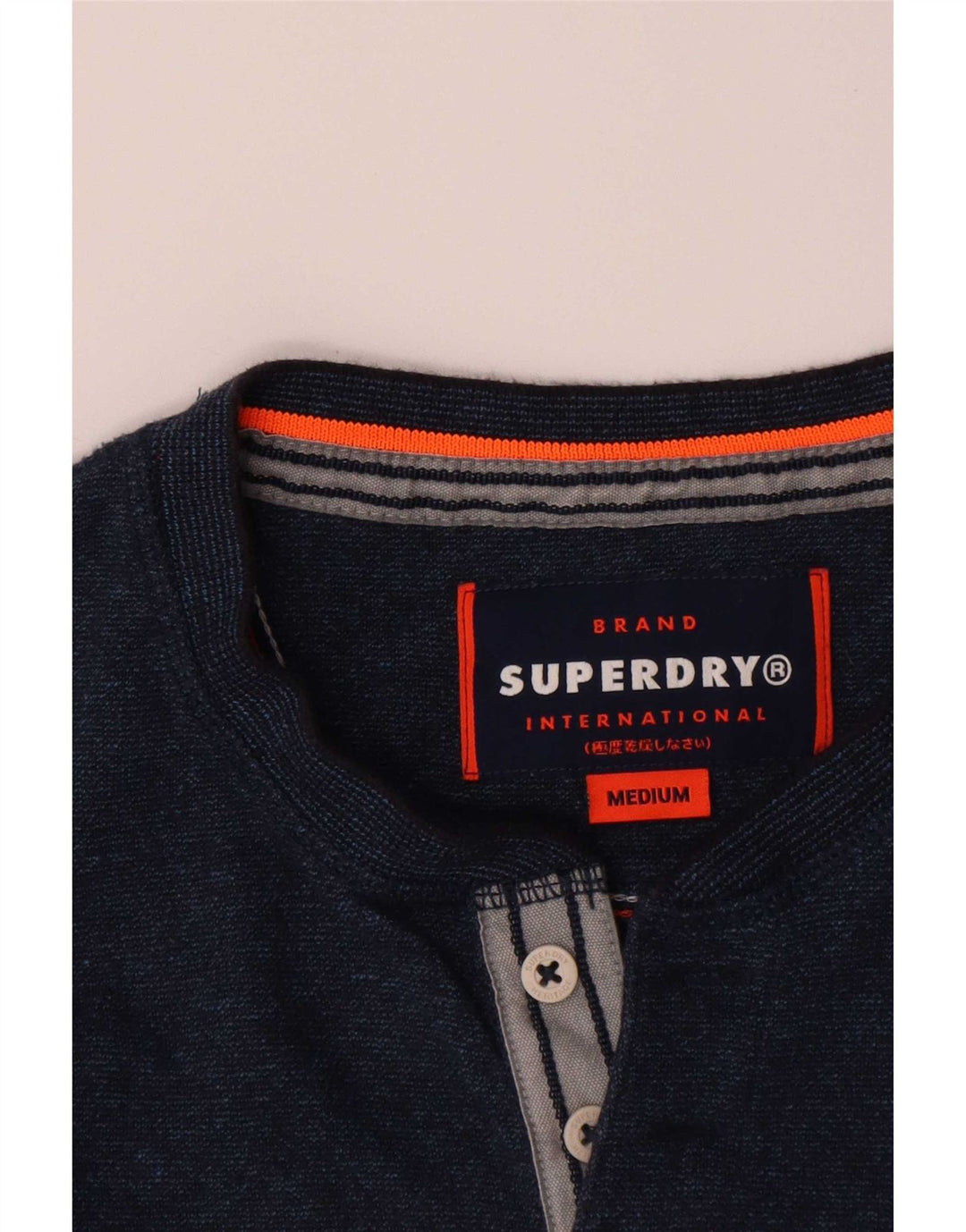 Top masculino Superdry manga comprida médio algodão azul marinho
