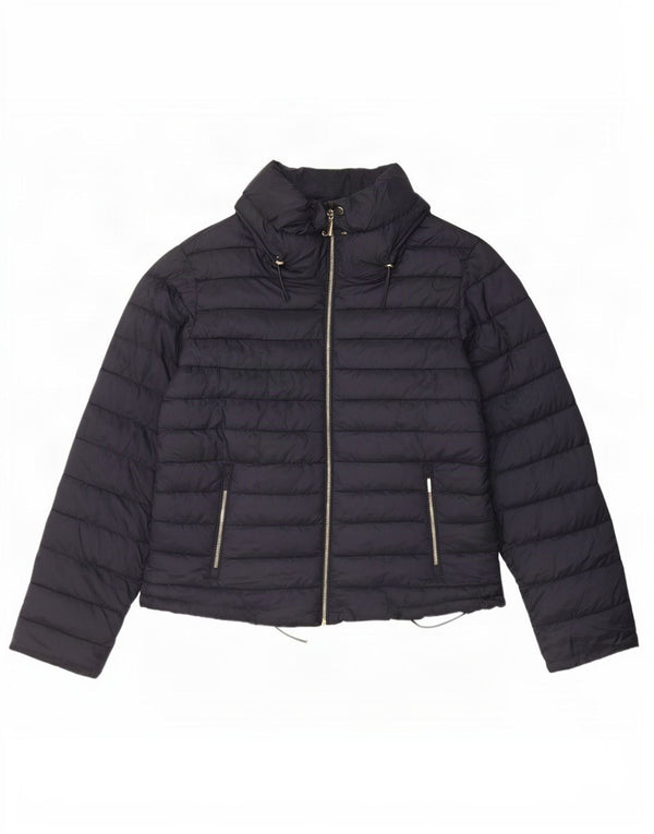 Jaqueta acolchoada com capuz Zara feminina UK 20 2XL azul marinho poliéster