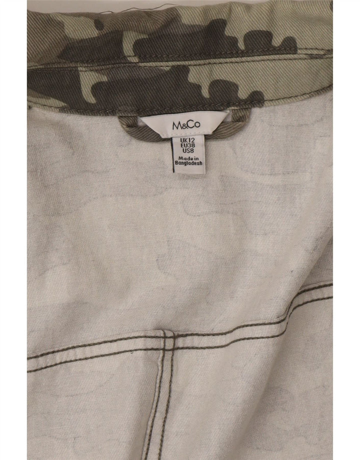 Jaqueta militar feminina M&Co UK 12 algodão camuflado verde médio