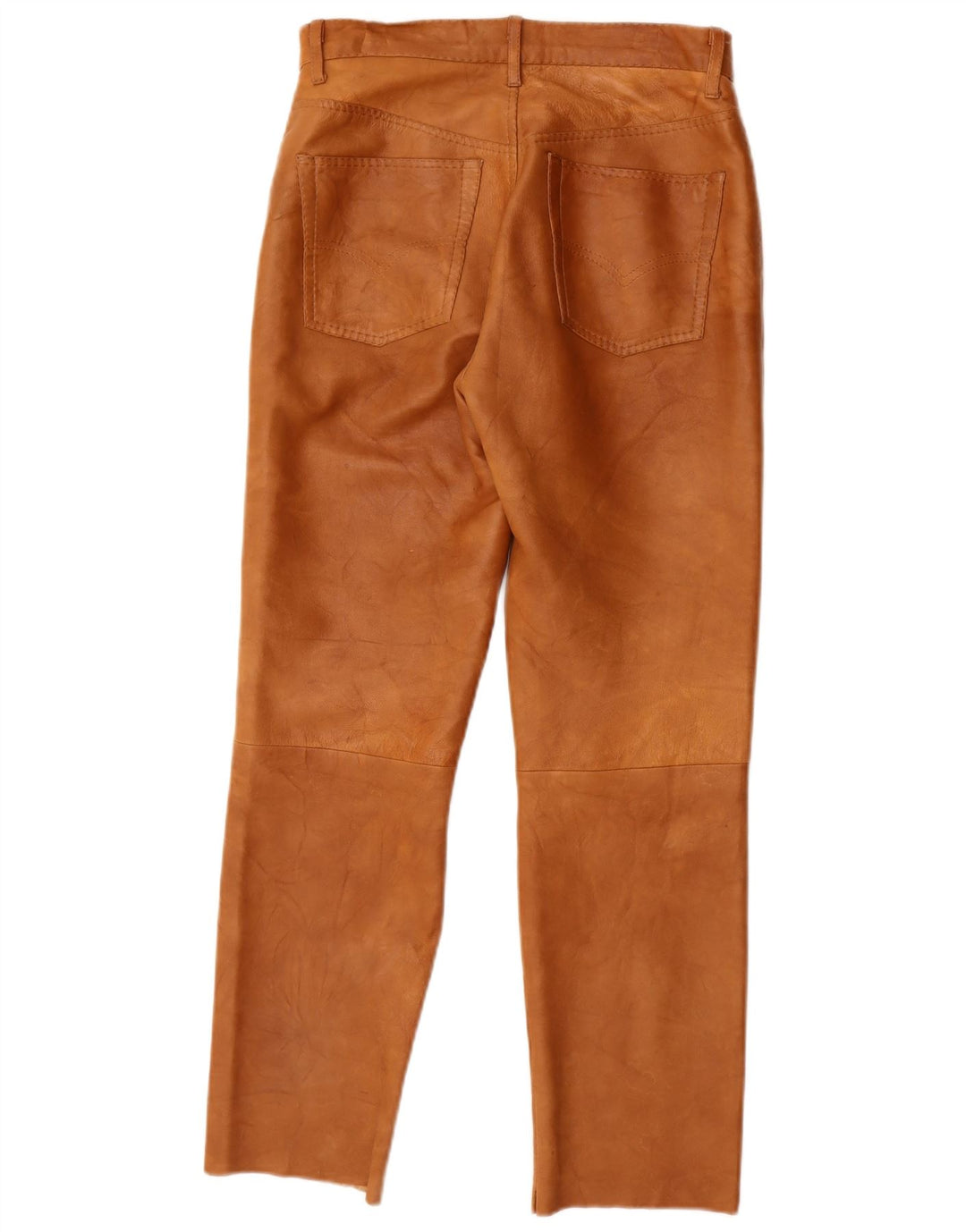 Calças de couro retas femininas vintage W28 L27 marrom