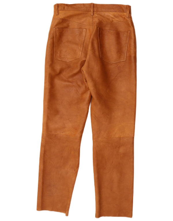 Calças de couro retas femininas vintage W28 L27 marrom