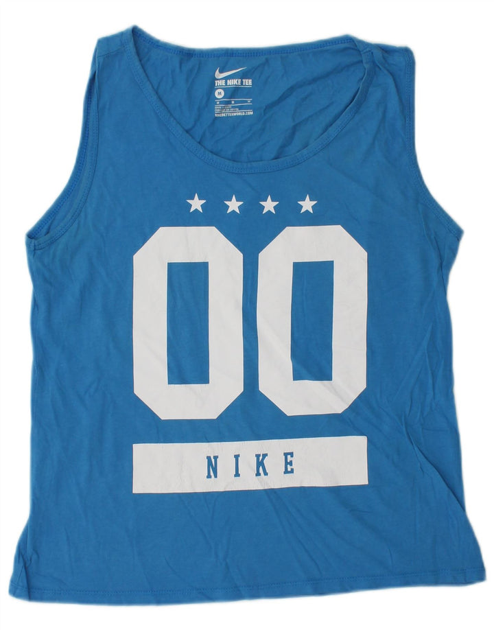 NIKE Womens Graphic Vest Top UK 14 Médio Azul Algodão