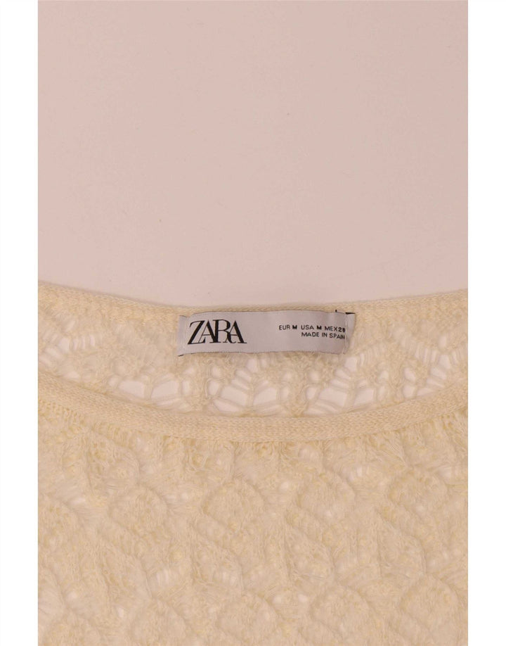Blusa feminina Zara Crop Batwing Crochet Top Reino Unido 12 Médio Amarelo