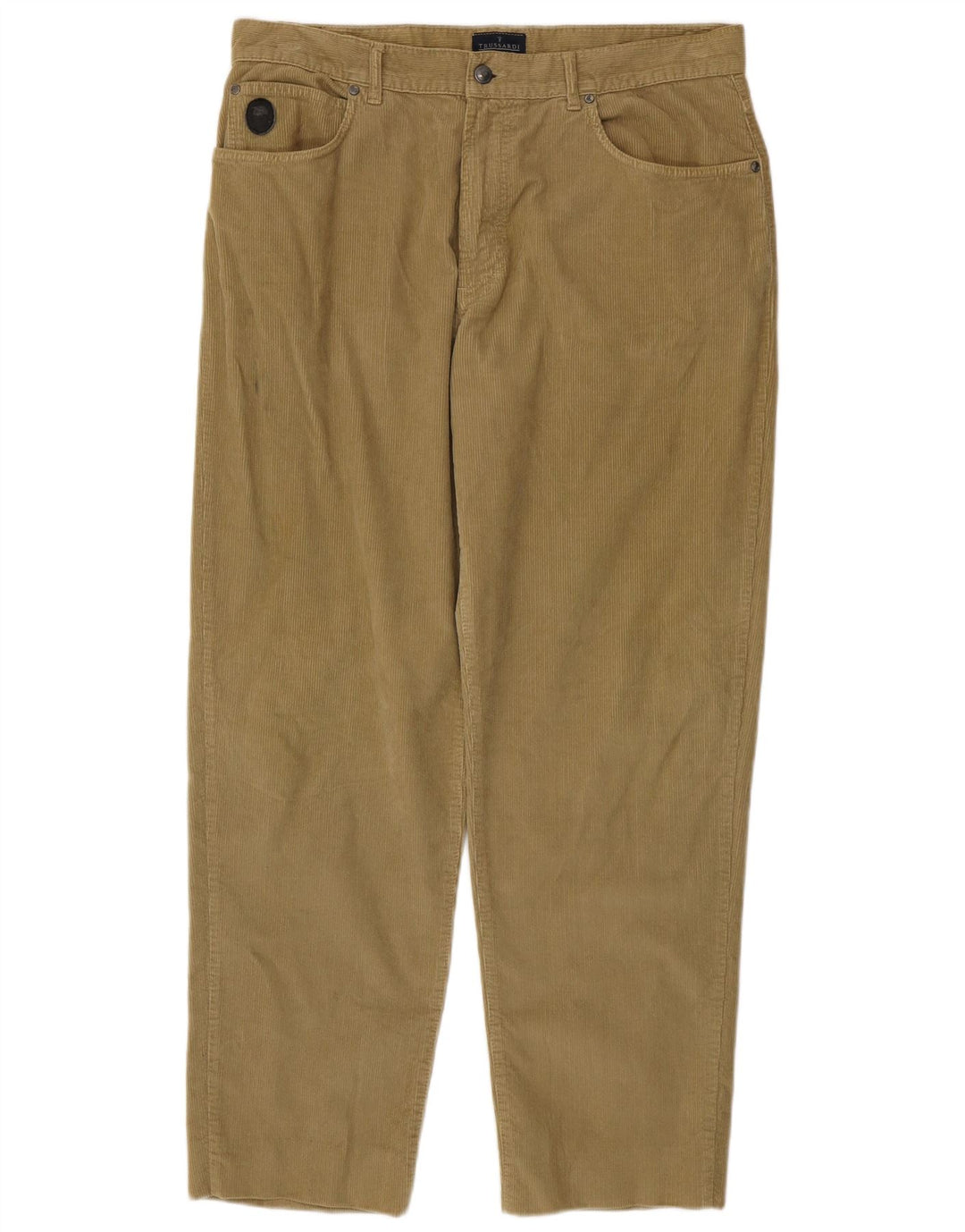 Calça masculina reta de veludo TRUSSARDI IT 54 2XL W40 L32 algodão cáqui