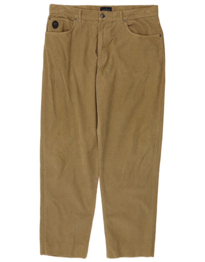 Calça masculina reta de veludo TRUSSARDI IT 54 2XL W40 L32 algodão cáqui