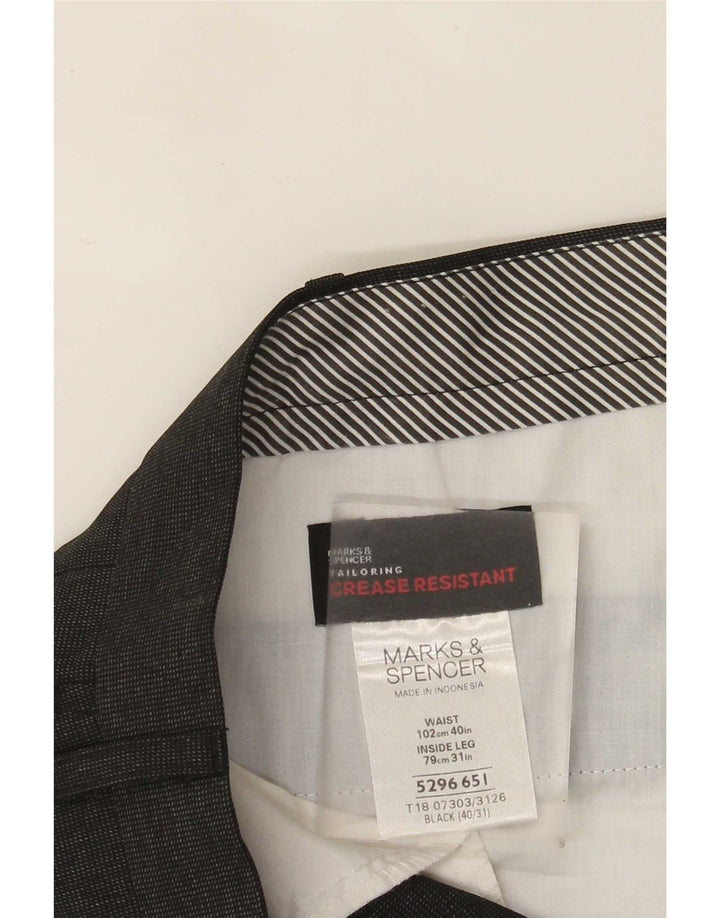Calça masculina de terno reto Marks & Spencer W40 L31 poliéster preto