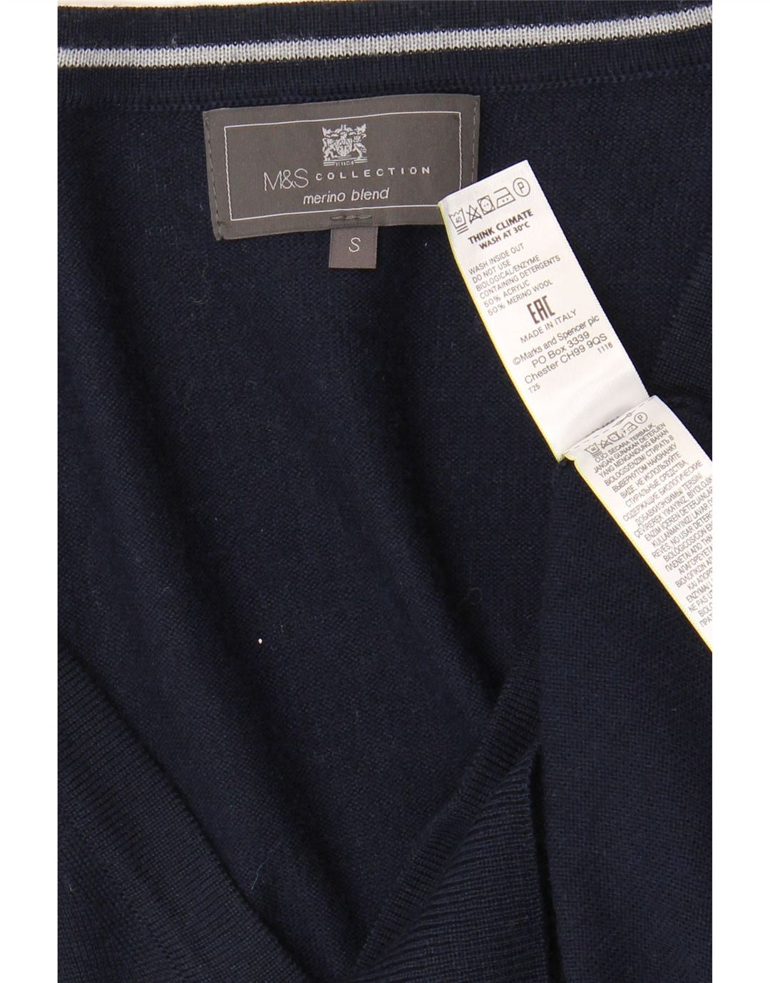 Suéter cardigã masculino Marks & Spencer pequeno azul marinho acrílico