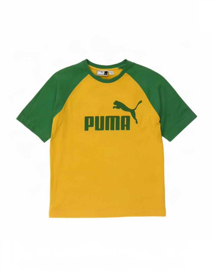 Camiseta masculina Puma Graphic Top pequeno bloco colorido amarelo