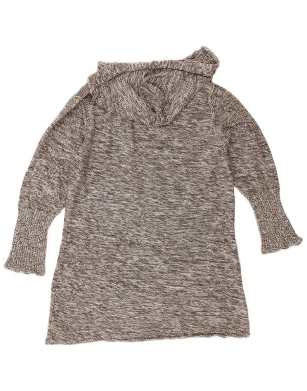 Suéter feminino Roxy manga 3/4 com capuz e decote em V Reino Unido 18 XL cinza manchado