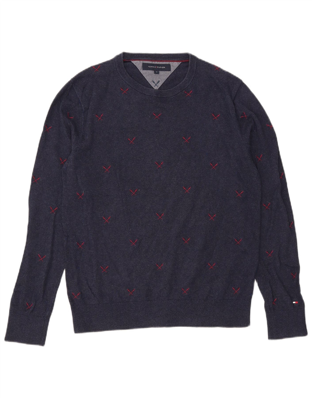 Suéter masculino Tommy Hilfiger com gola redonda, pequeno poliéster azul marinho