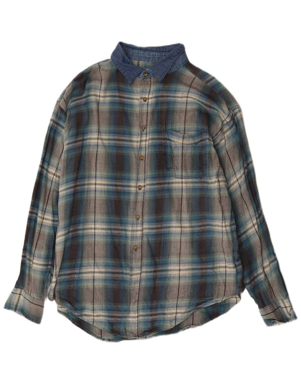 Camisa masculina de flanela Route 66 XL azul xadrez algodão