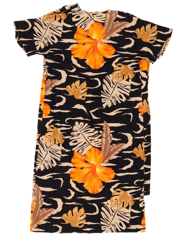 Vestido feminino vintage UK 14 algodão floral preto médio