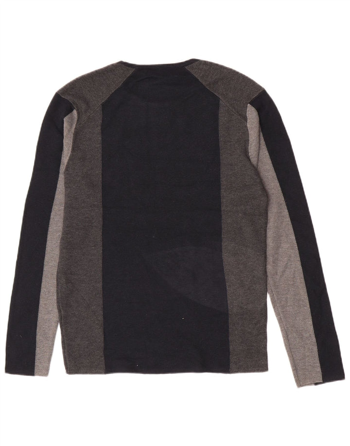Zara Top masculino manga comprida médio azul marinho colorblock acrílico